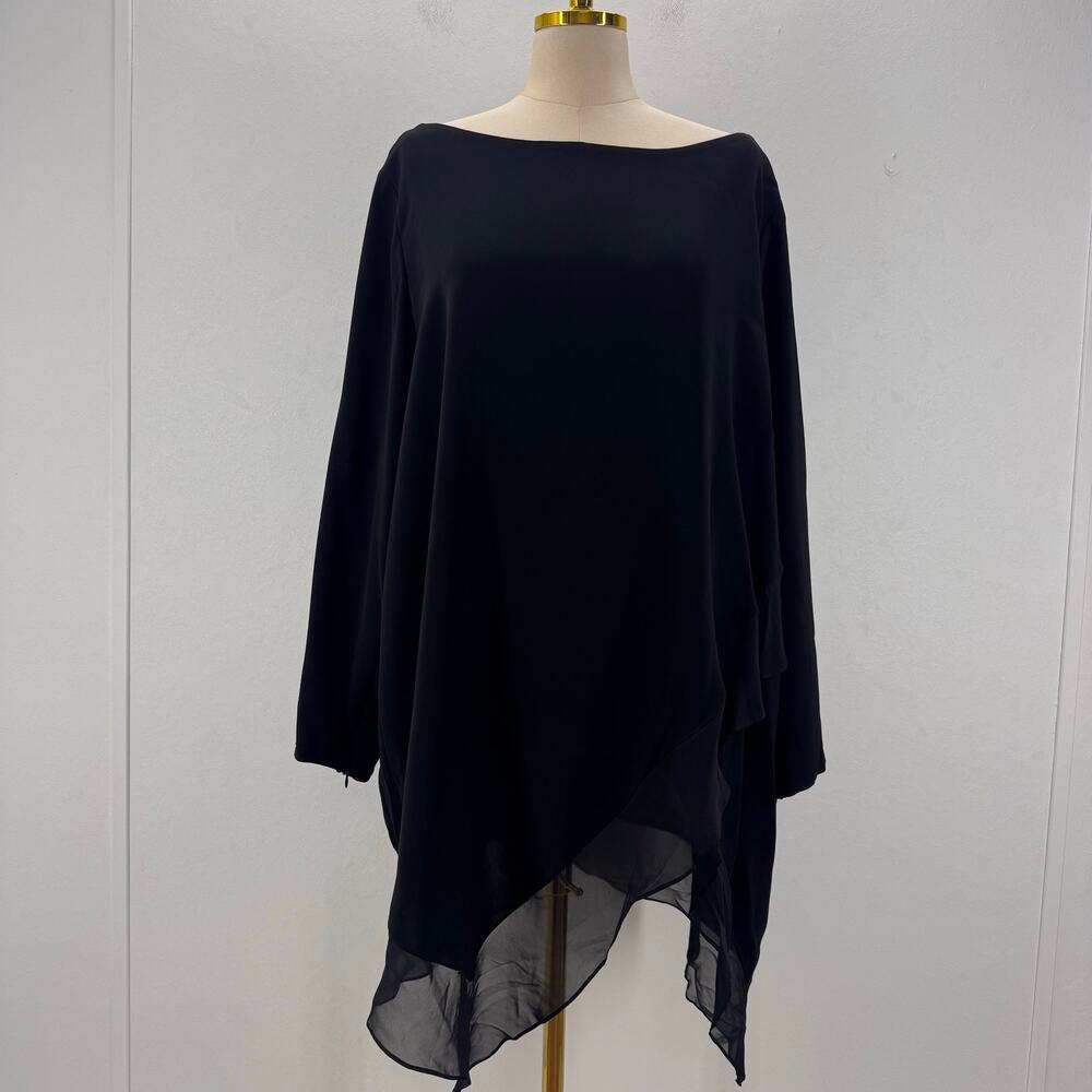 NWT Marina Rinaldi Black Asymmetrical Tunic Top US 22 Whimsigoth Neutral Modest